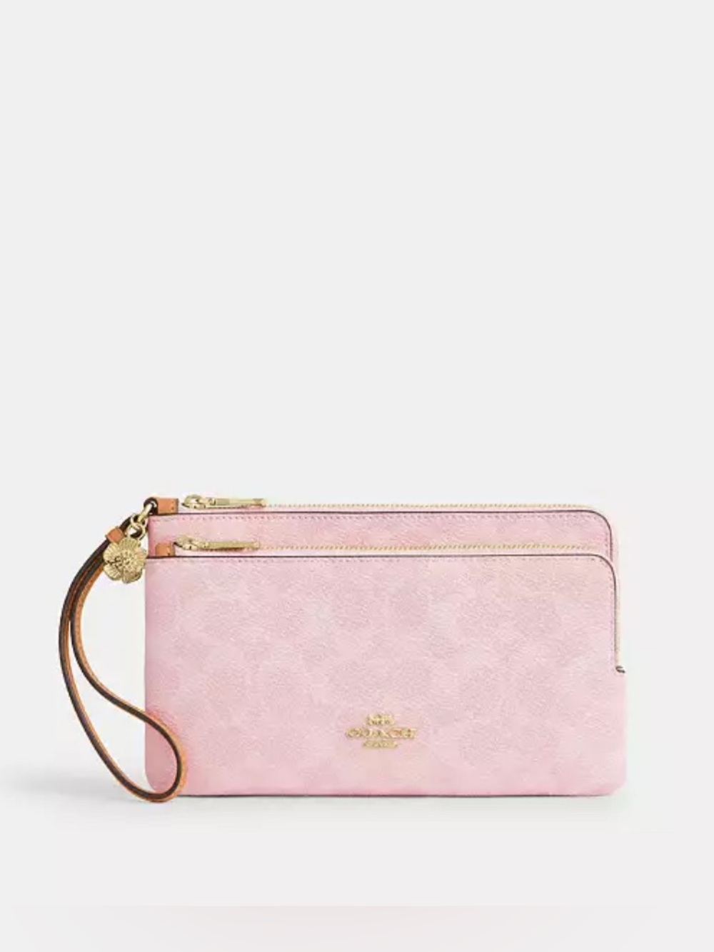 NWT🌸Coach Double Zip Wristlet In Signature Canvas With Charms Powder Pink CEF61 - Picture 6 of 7